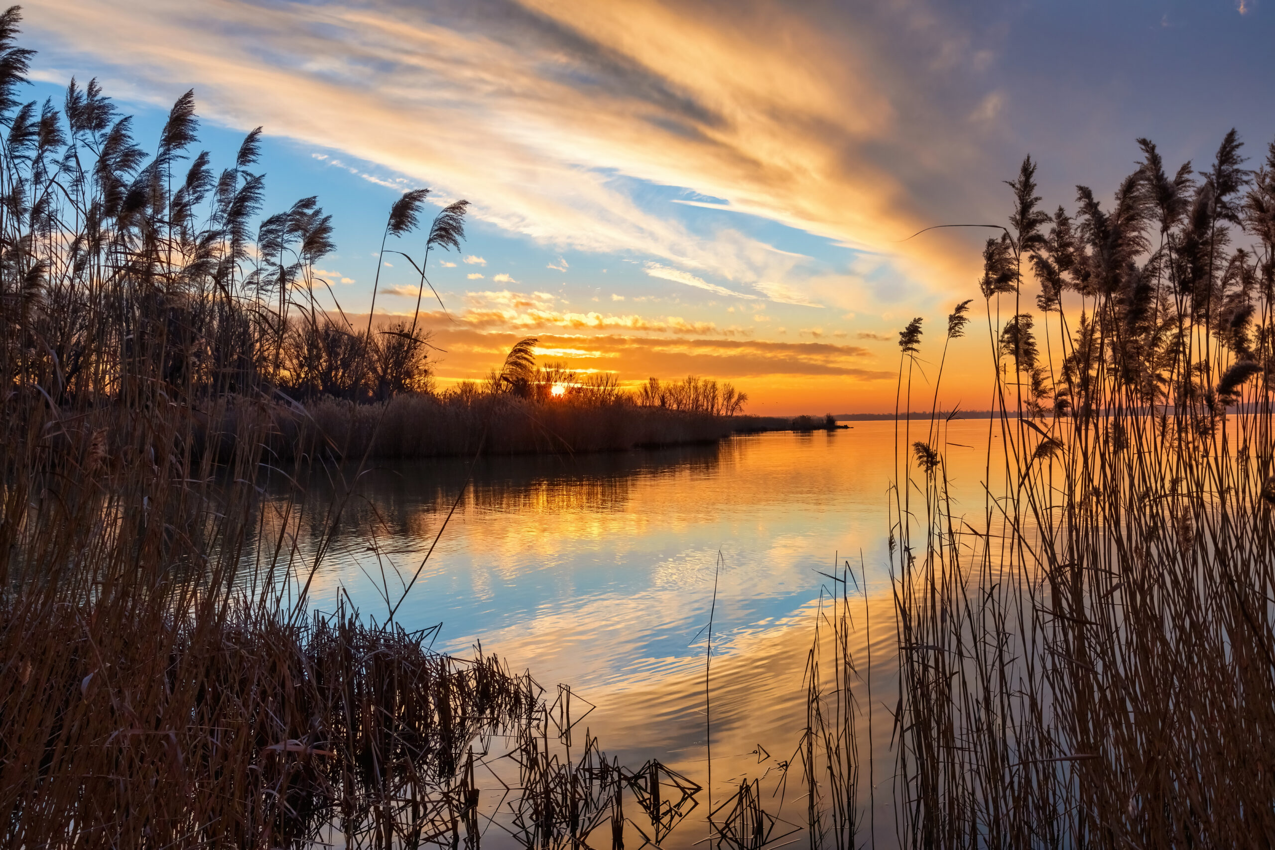 Beautiful sunset light over lake Balaton of Hungary